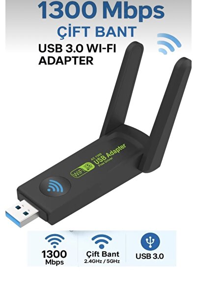 ADR Usb Wifi Adaptörü Kablosuz Wifi Internet Alıcı Ağ Kartı 1300 Mbps Usb 3.0 Çift Bant 2.4gh