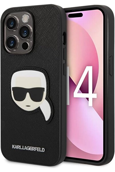 Generic جراب هاتف CG من جلد سافيانو من تصميم كارل لاغرفيلد، مزين بشعار رأس كا...