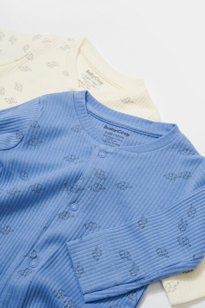 BabyCosy Organic Wear Set of 2 Printed long overalls, BabyCosy, 50% modal+50% cotton, Ecru/Lavender