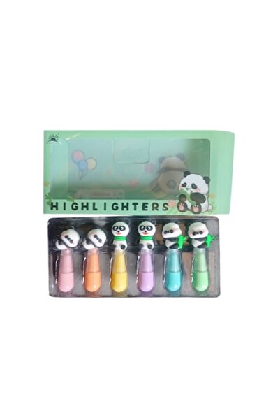 Vision XXI Set 6 evidențiatoare mici, 6 culori intense, model ursuleț panda,