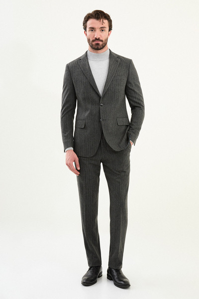 Mcr Desenli Slim Fit Mono Yaka Yün Erkek Takım Elbise Siyah - 45429.25K
