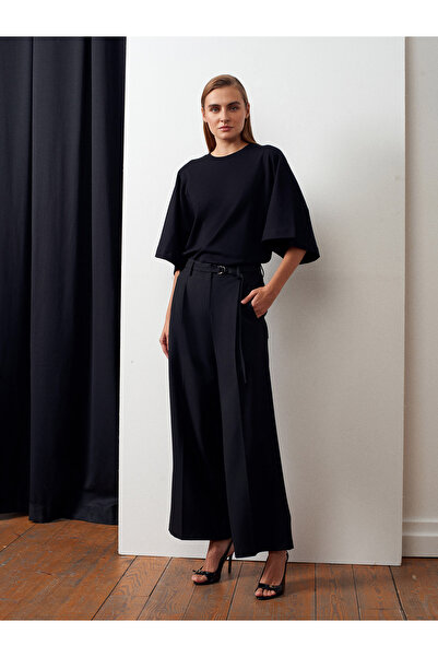 Dilvin 72180 Kemerli Bol Kesim Pantolon-Siyah