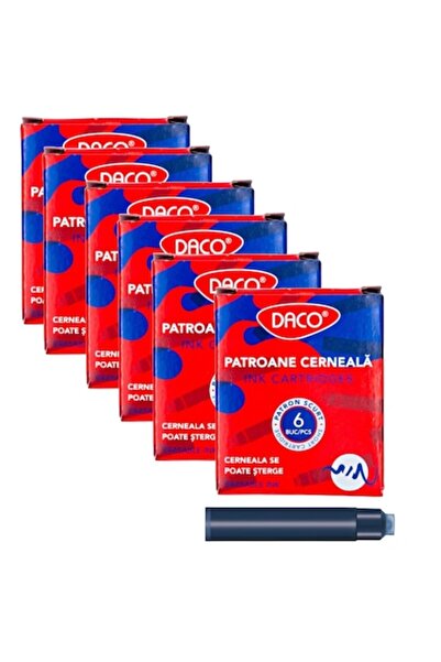 Daco Set 6 cutiute Rezerve cerneala pentru stilou Daco, 6 buc/cutie, albastre