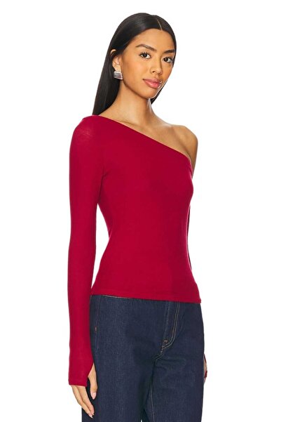 AFR CLOTHES Women's Double Layer Jersey Asymmetric Neckline Finger-Through Bluz