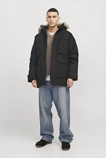 Jack & Jones Men's Wind Resistant Faux Fur Hooded Parka - Star