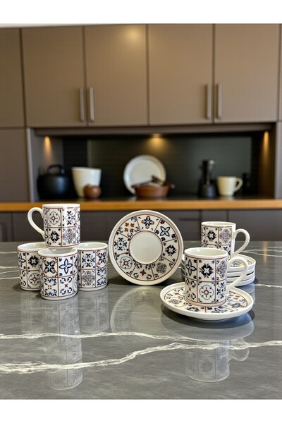 ferayhome Porselen Kahve Fincan Seti 6 Kişilik Ceramic Desen - Feray Home