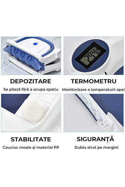 Pitikot Cadita de baie pentru bebelusi Pitikot®️, cu Termometru Incorporat, Display LCD, pernuta textila