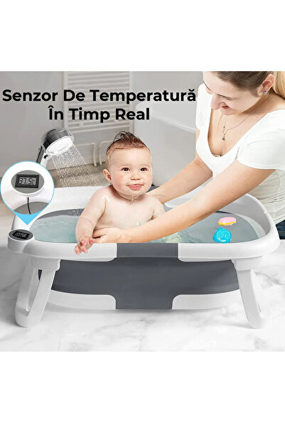 Pitikot Cadita de baie pentru bebelusi Pitikot®️, cu Termometru Incorporat, Display LCD, pernuta textila