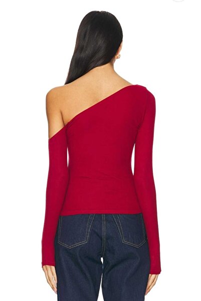 AFR CLOTHES Women's Double Layer Jersey Asymmetric Neckline Finger-Through Bluz