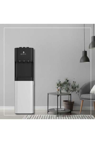 GRATUS Hot & Cold 3‑Tap Floor‑Standing Top‑Load Water Dispenser with Built‑In Refrigerator