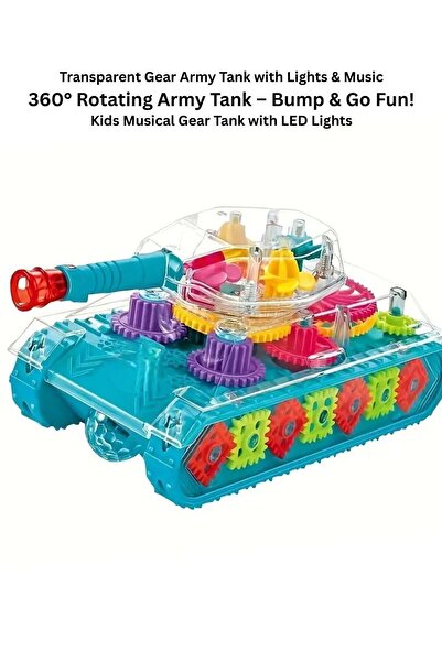 Generic Musical Transparent Army Gear Tank Toy with Flashing Lights and Automatic Rotation – Fun B