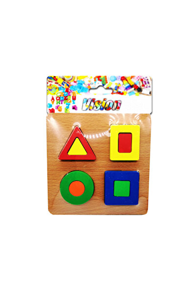 Vision Puzzle din lemn, 12 piese, forme geometrice, 15x15cm,
