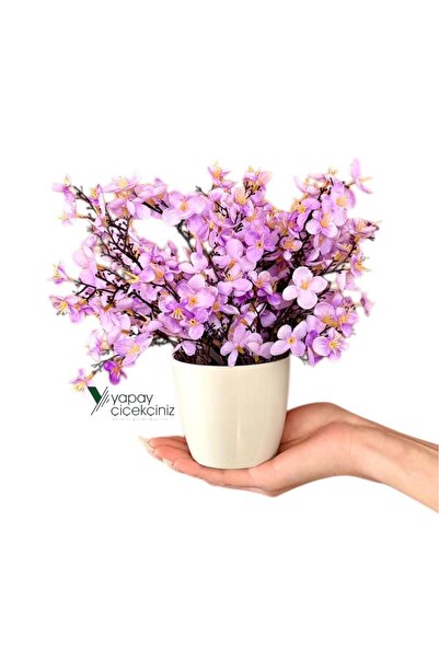 YAPAY ÇİÇEKÇİNİZ Dekoratif Saksıda Yoğun Yapraklı Yapay Sakura Bahardalı Ağacı