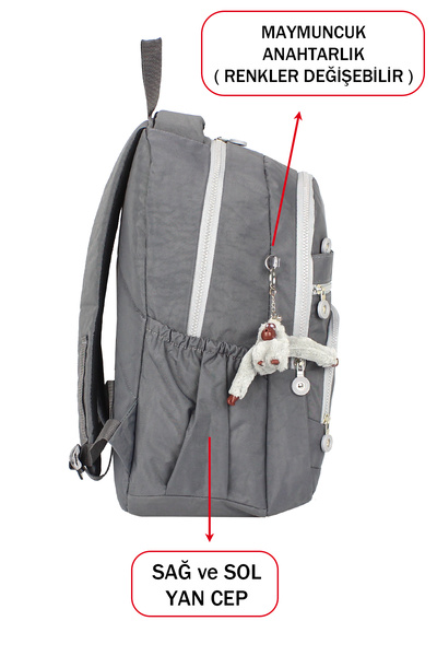 Dada Gray School Bag with Side Pockets and Multiple Compartments
