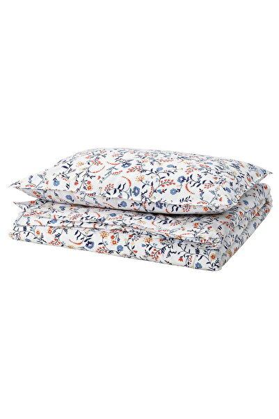 IKEA BRUDKRUSBÄR Duvet Cover and Pillowcase, White Multicolour/Floral Pattern