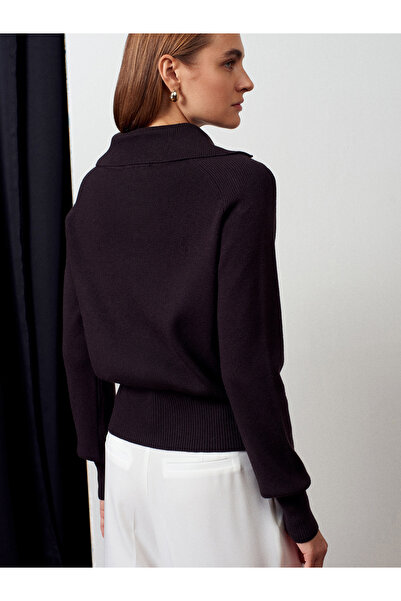 Dilvin 10816 Wool Blend Buttoned Knit Sweater-Dark Brown