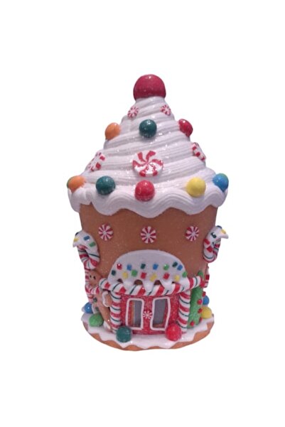 Vision XXI Căsuță decorativă rotundă mică cu lumini, imitație de turtă dulce ...