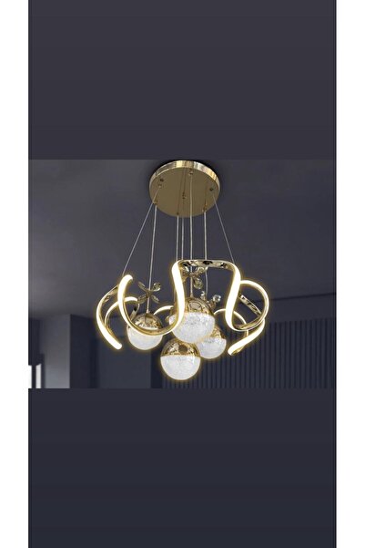 LİLLE AYDINLATMA LARA 3 Renk Işık Özellikli Modern Gold Kaplama Sarkıt Led Avize Salon Avize
