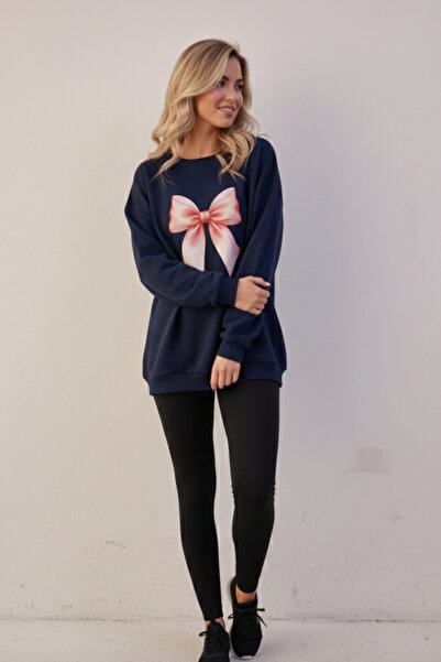 KOZİA OUTDOORS Γυναικείο φούτερ με στάμπα με ροζ κορδέλα, μοντέρνο oversized