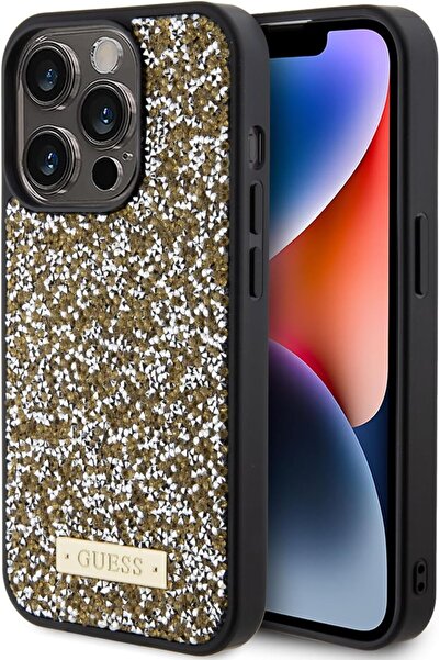 CG Mobile Guess Rhinestone Case with Metal 'Guess' Logo for iPhone 15 Pro Max — Yellow