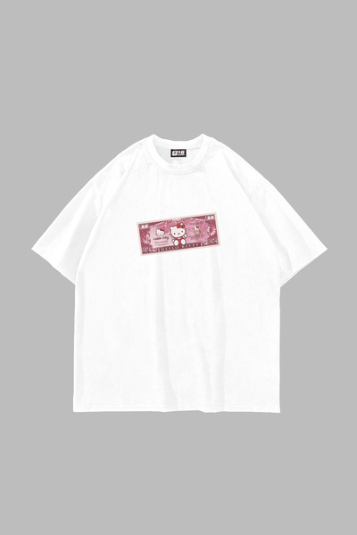 Sekizbiraltı H. Kitty Money Printed Oversize Unisex White Tshirt