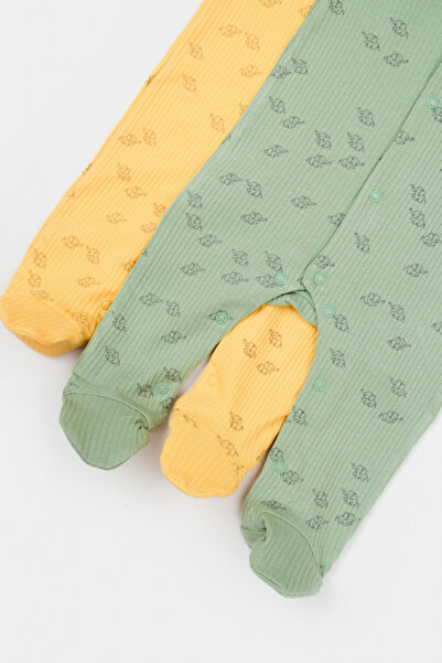 BabyCosy Organic Wear Set of 2 Printed Long Jumpsuits, BabyCosy, 50% Modal+50% Cotton, Lemon/Green