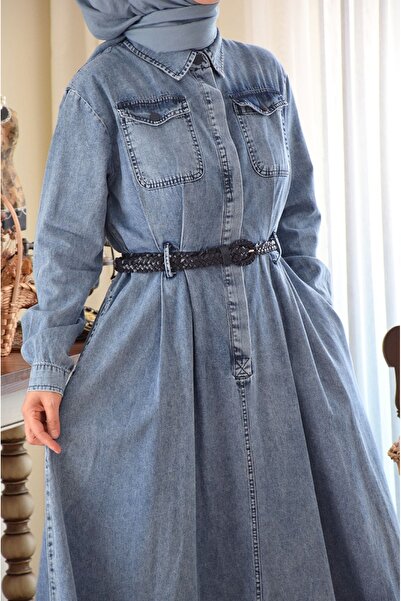 EMİNOS BUTİK Kemerli Kot Elbise