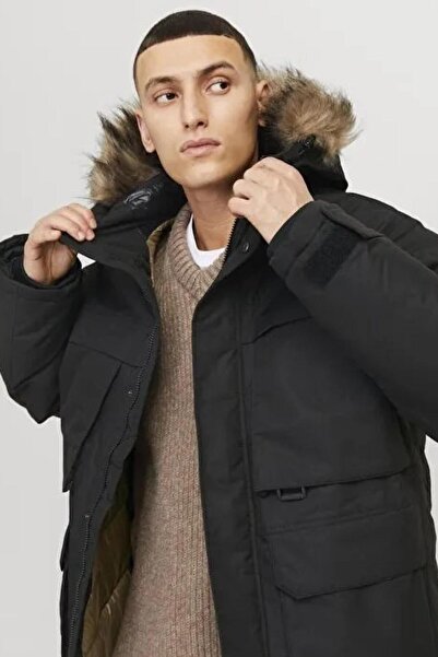 Jack & Jones Men's Wind Resistant Faux Fur Hooded Parka - Star