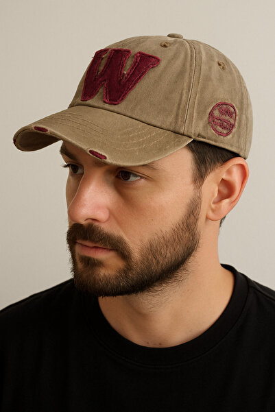 CosmoOutlet Men's Brown W Embroidered Washed Vintage Model Hat
