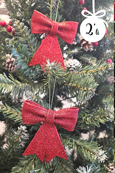 PEKSHOP Kırmızı Fiyonk Süs Yılbaşı Ağacı Süsü 2li Paket 9x11 cm