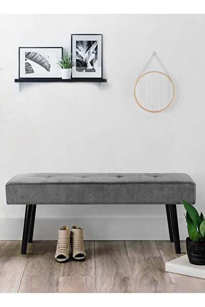 ESMART Modern Design Velvet Upholstered Ottoman Bench - End of Bed Bench, Shoe Changing Seat, Gray - 120cm