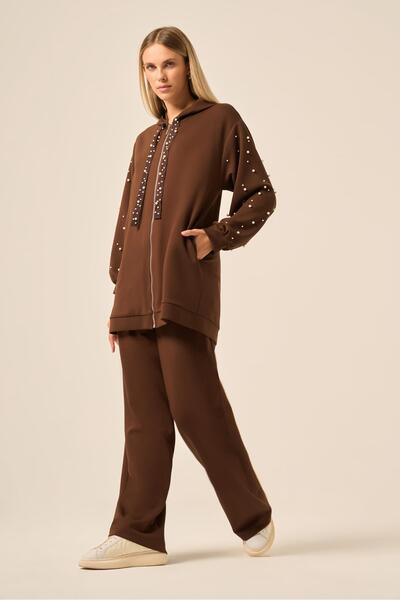 FTZ WOMEN Women's Pearl Detailed Trouser Suit Bitter Brown 31224