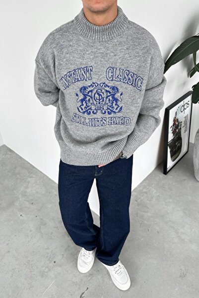 HAFKAGİYİM Gray Still Hits Embroidered Premium Sweater