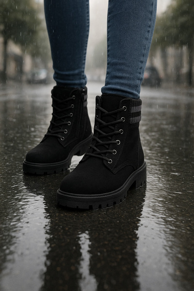 DB Жіночі черевики на шнурівці з блискавкою та хутряними деталями