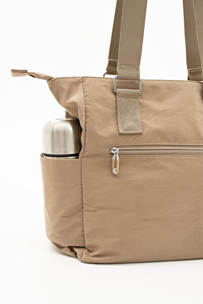 Sanmorris Women's Multi-Pocket Useful Water-Resistant Satin Fabric Sand Khaki Crossbody Hand and Shoulder Bag