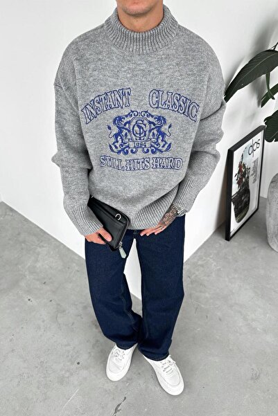 HAFKAGİYİM Gray Still Hits Embroidered Premium Sweater