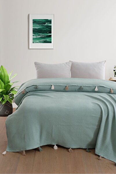 Vannes Home Saç Örgüsü Ponponlu Çift Kişilik Pike Yatak Örtüsü 200x230