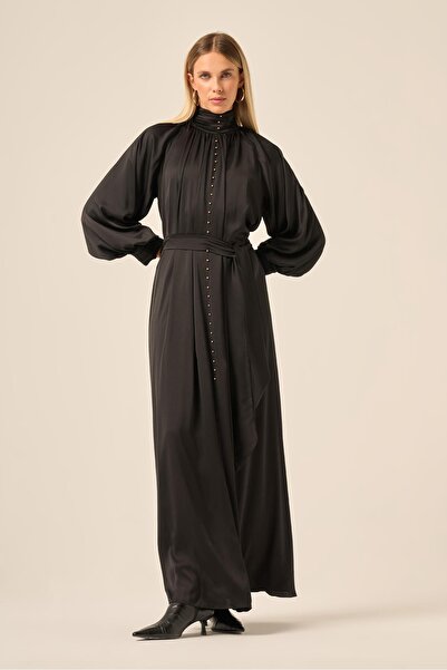 FTZ WOMEN Kadın İpek Saten Elbise Siyah 31208