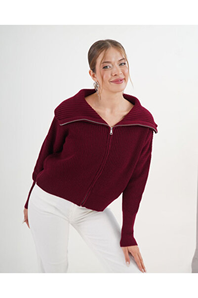 VELZANA Burgundy Zippered Cardigan
