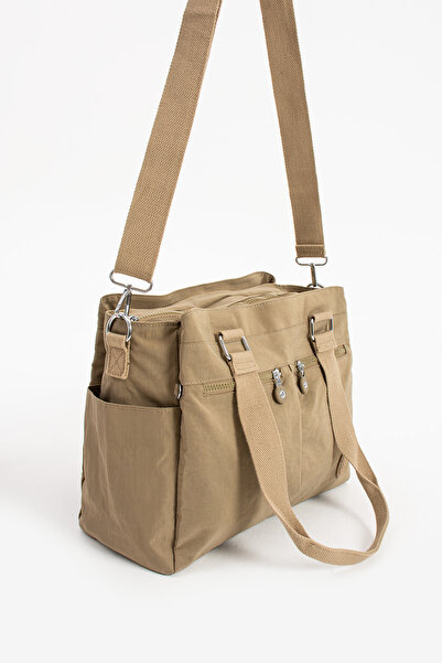 Sanmorris Women's Large Size Black Colored Compartmented Water Resistant Crinkle Fabric Crossbody Bag with Shoulder Strap