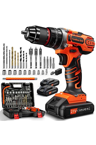 The Cordless Collection Șurubelniță fără fir, mașină de găurit cu impact fără fir de 21V cu 2 baterii de 2,0 Ah, 45 Nm