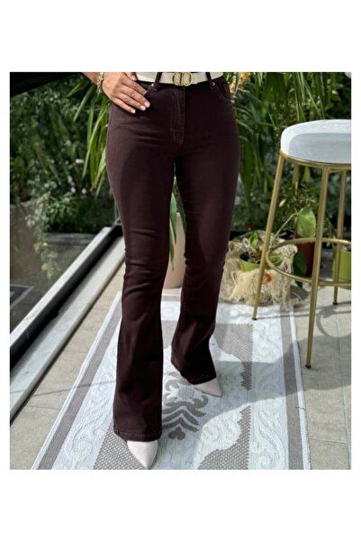 Pelin Jeans KAHVE RENGİ İSPANYOL PAÇA KOT (LİKRALI)