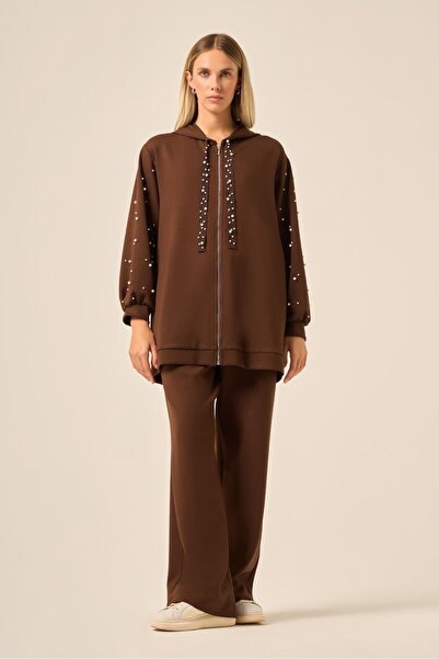 FTZ WOMEN Women's Pearl Detailed Trouser Suit Bitter Brown 31224