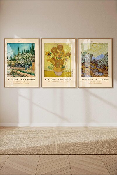 Buka Shops 3 Parça Van Gogh Güney Fransa Manzaraları Seti Çerçeveli Renk Seçenekli