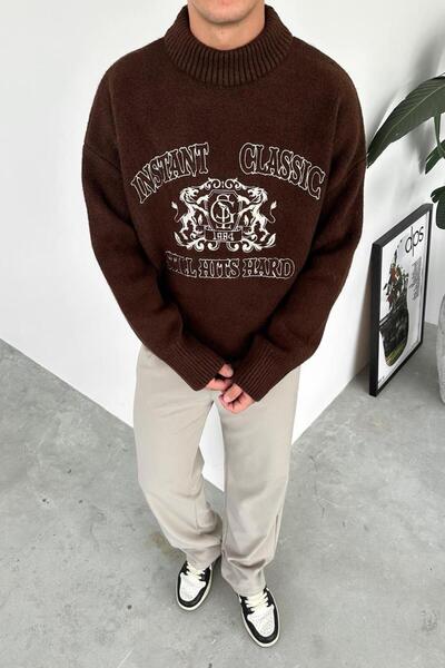 HAFKAGİYİM Brown Still Hits Embroidered Premium Sweater