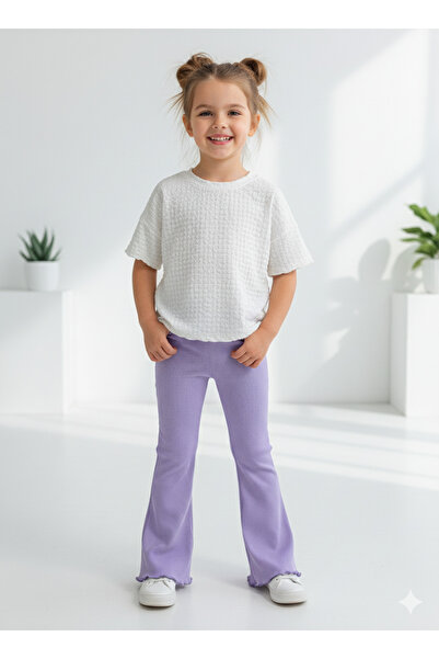 FESSHERA KİDS Σετ για κορίτσια με βάφλα μπλουζάκι με βολάν και κολάν με ριμπ ...