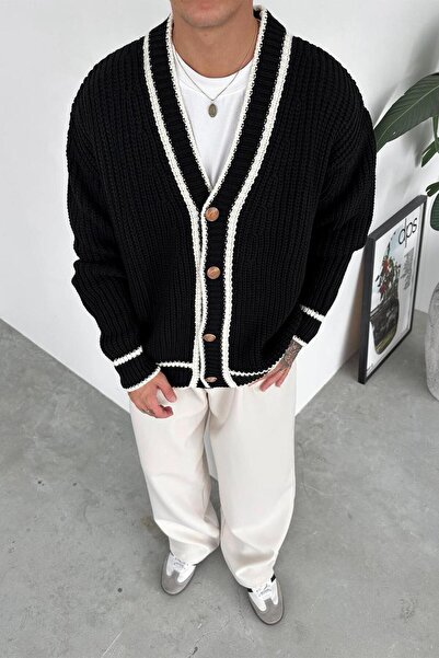 HAFKAGİYİM Black Premium Design Relaxed Knitted Cardigan