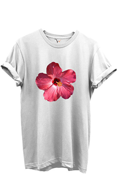 WİDİ Tricou pentru femei, 100% bumbac, cu decolteu rotund, cu flori de hibisc...
