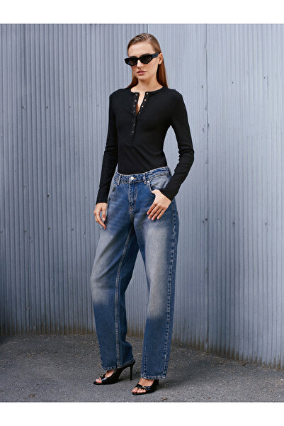 Dilvin 72062 Loose Fit Denim Pants-Tint