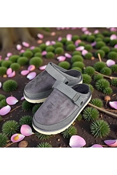 İpek Women's Gray Suede Orthopedic Sole Velcro Front Closed Home Daily Slippers